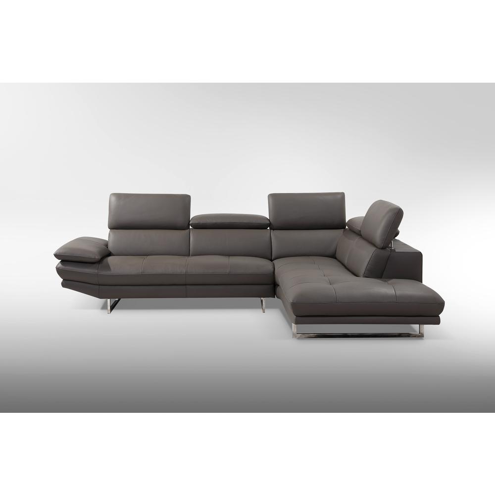 Pandora Sectional, chaise on right when facing, dark gray top grain Italian leather,. The main picture.