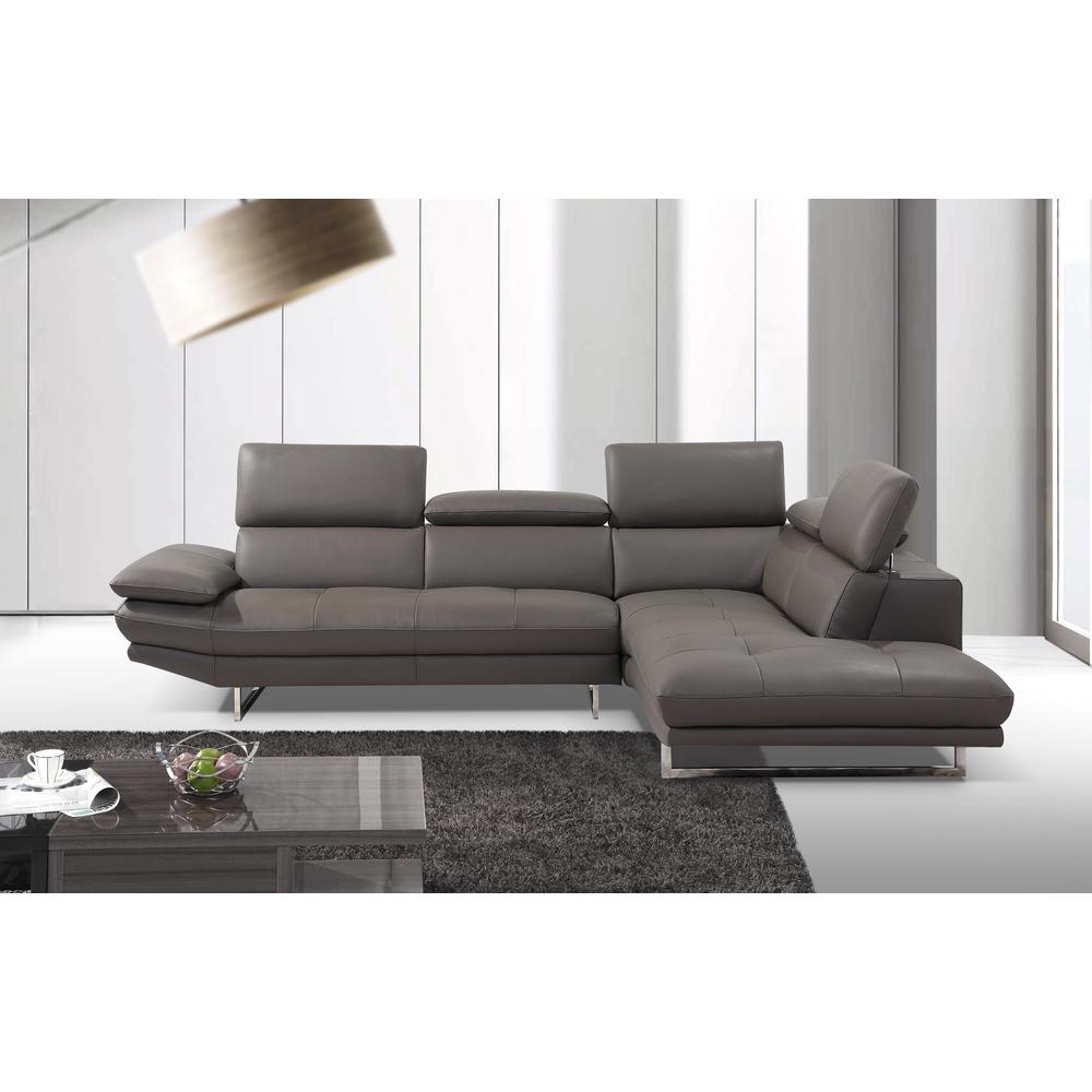 Pandora Sectional, chaise on right when facing, dark gray top grain Italian leather,. Picture 2