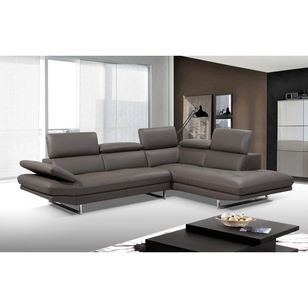 Pandora Sectional, chaise on right when facing, dark gray top grain Italian leather,. Picture 4