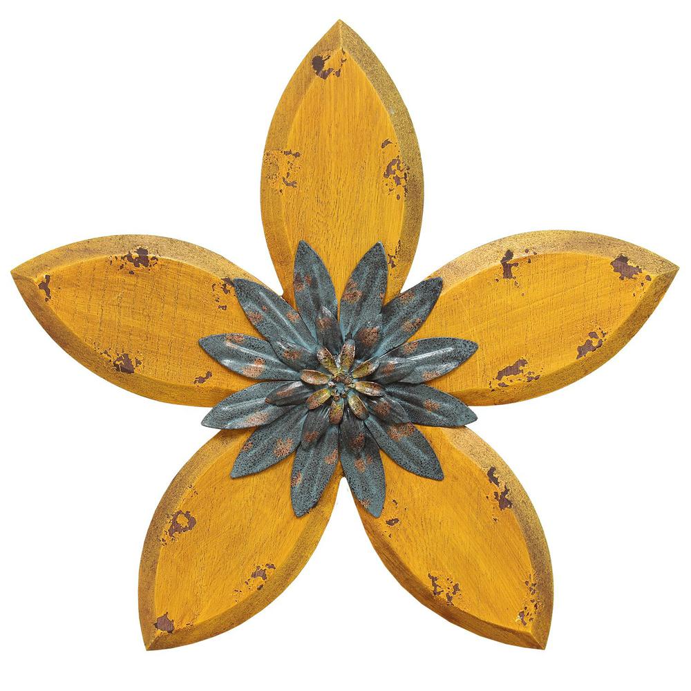 Stratton Home Decor Antique Flower Wall Decor Yellow/Teal. Picture 1