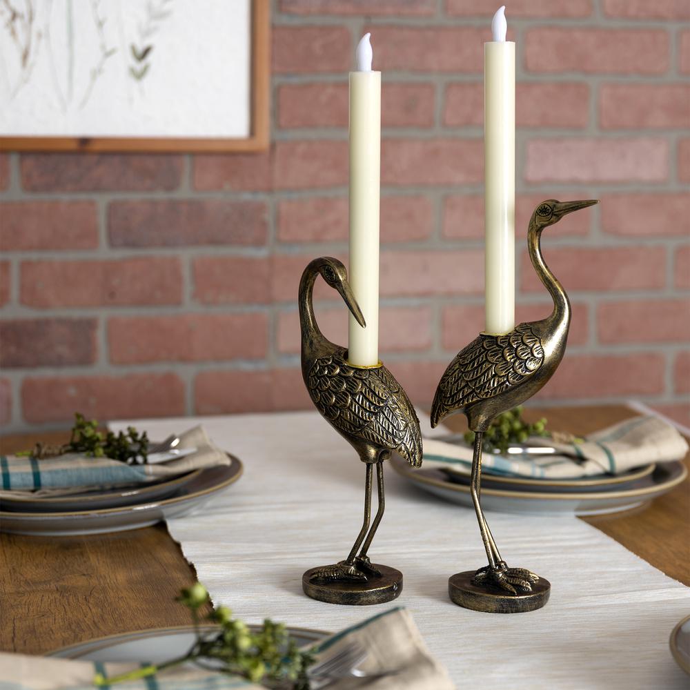Stratton Home Decor Traditional Antique Gold Heron Bird I Taper Candle Holder. Picture 6
