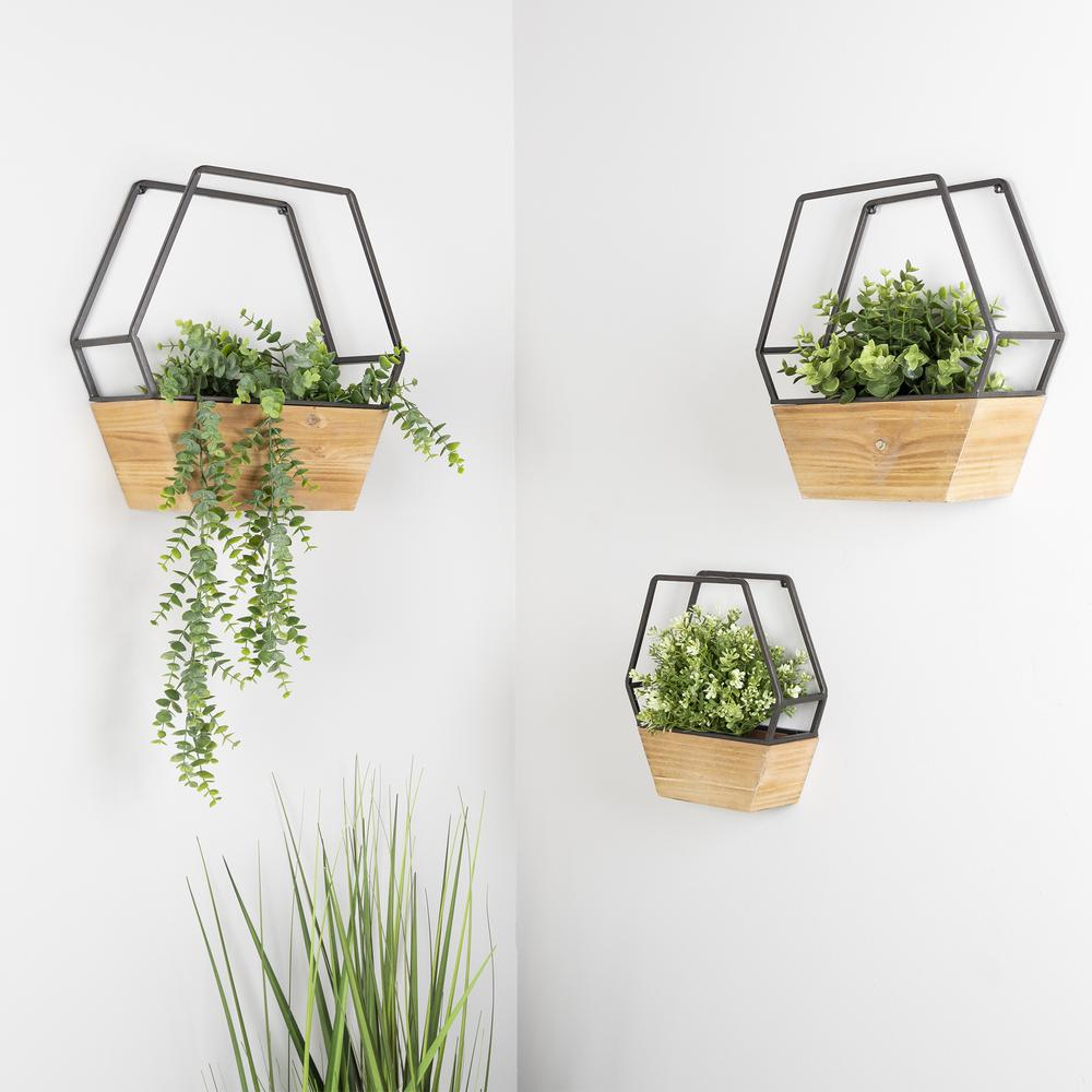 Stratton Home Decor Set of 3 Wood and Metal Hexagon Wall Planters. Picture 2