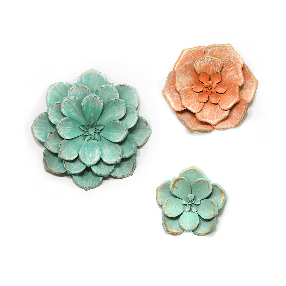 Set of 3 Stunning Tricolor Metal Flowers. The main picture.