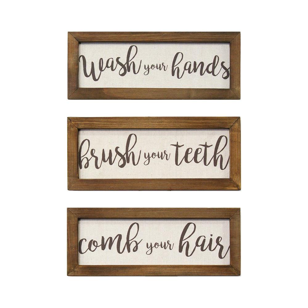 Stratton Home Decor Set of 3 Printed Linen Bathroom Rules Wall Art. Picture 1