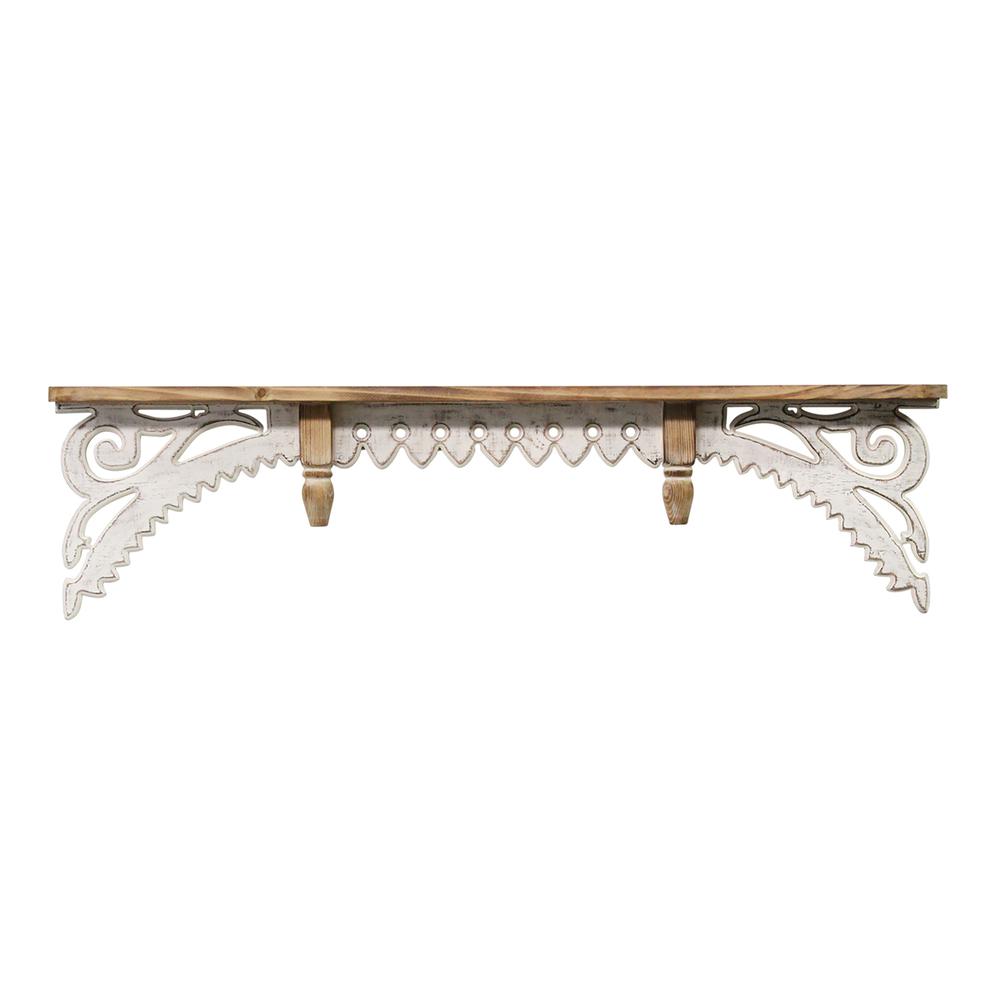 Stratton Home Decor Vintage Wood Wall Shelf Natural wood, white. Picture 1