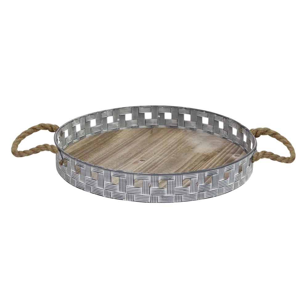 Stratton Home Decor Woven Metal and Wood Tray. Picture 1