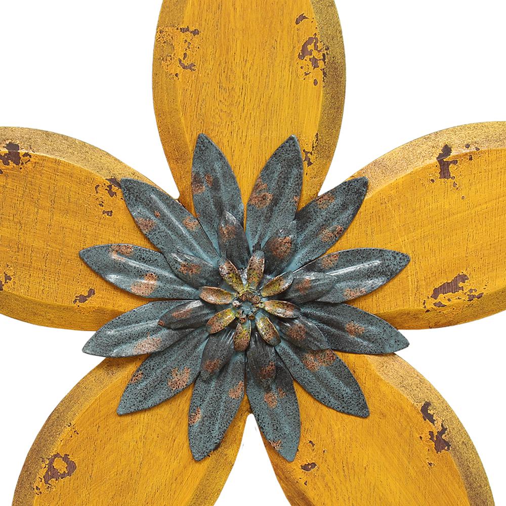 Stratton Home Decor Antique Flower Wall Decor Yellow/Teal. Picture 3