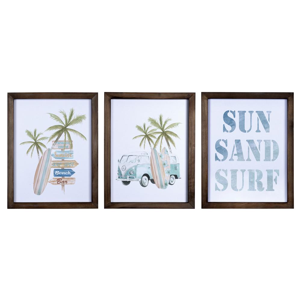 Stratton Home Decor Coastal Set of 3 Sun Sand Surf Framed Wall Art. Picture 1
