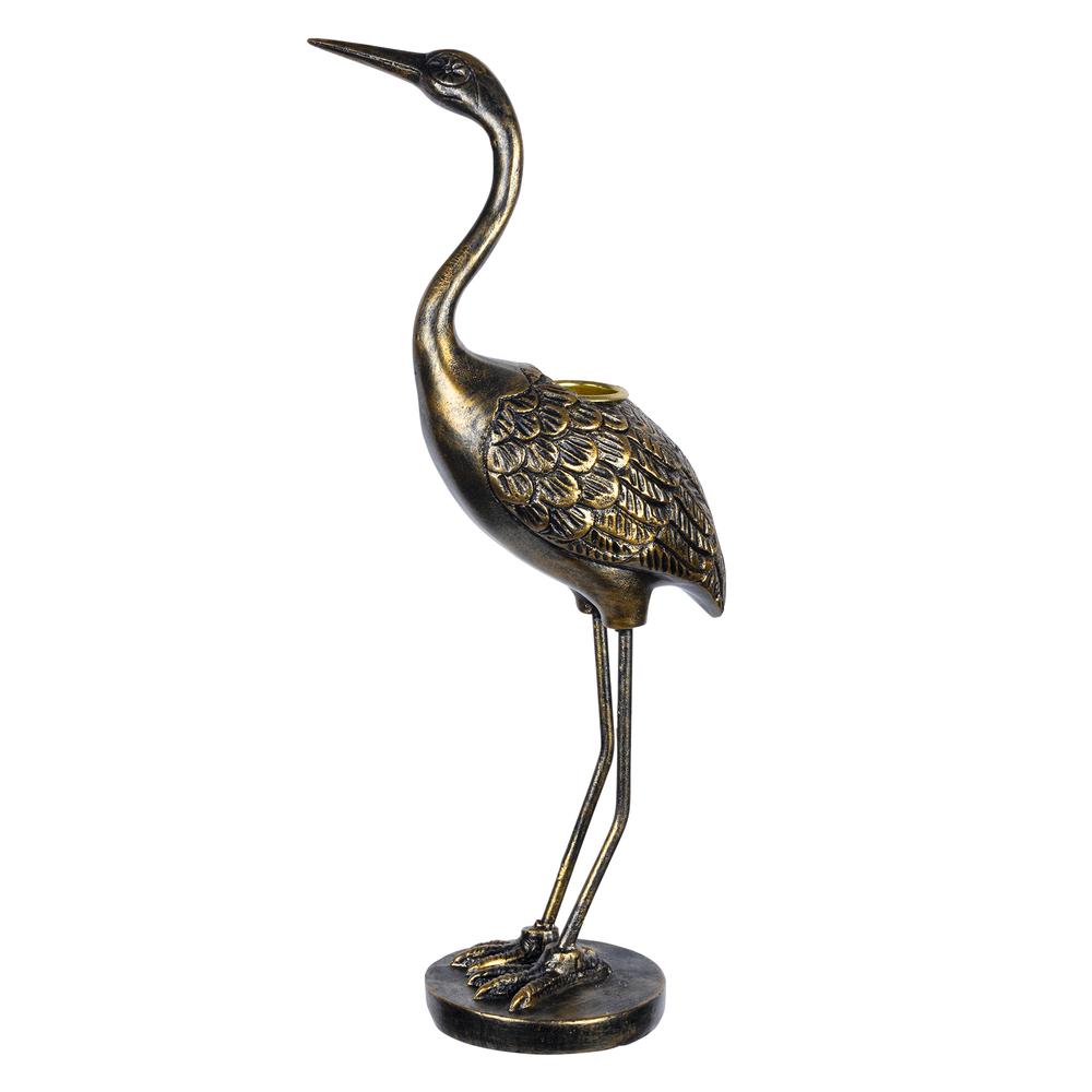 Stratton Home Decor Traditional Antique Gold Heron Bird I Taper Candle Holder. Picture 1