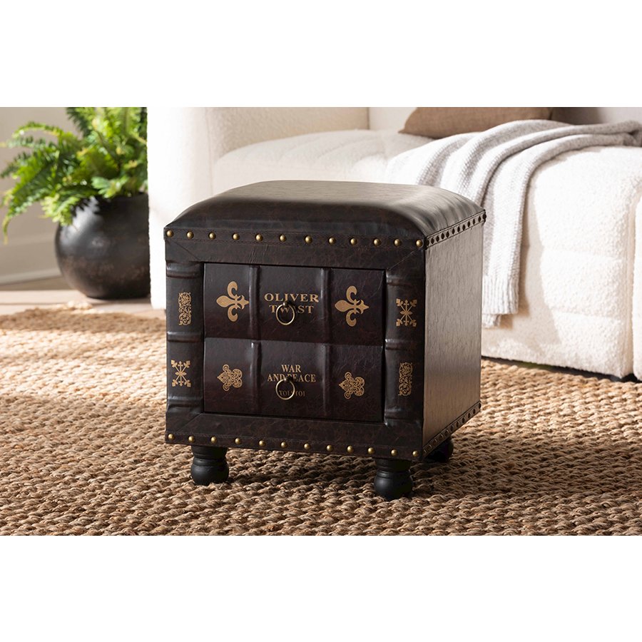 Leather Upholstered Wood Storage Ottoman. Picture 14