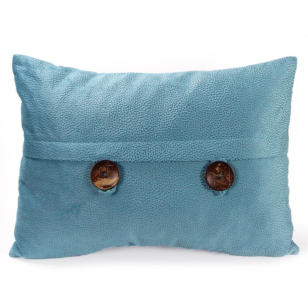 Turquoise Solid Reversible Decorative Lumbar Throw Pillow with Front Buttons. Picture 3