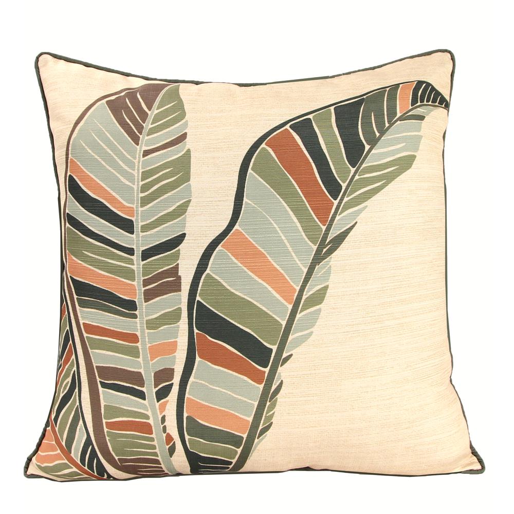 Multi Palm Leaves Square Knife Edge Reversible Decorative Throw Pillow with Welt. Picture 3