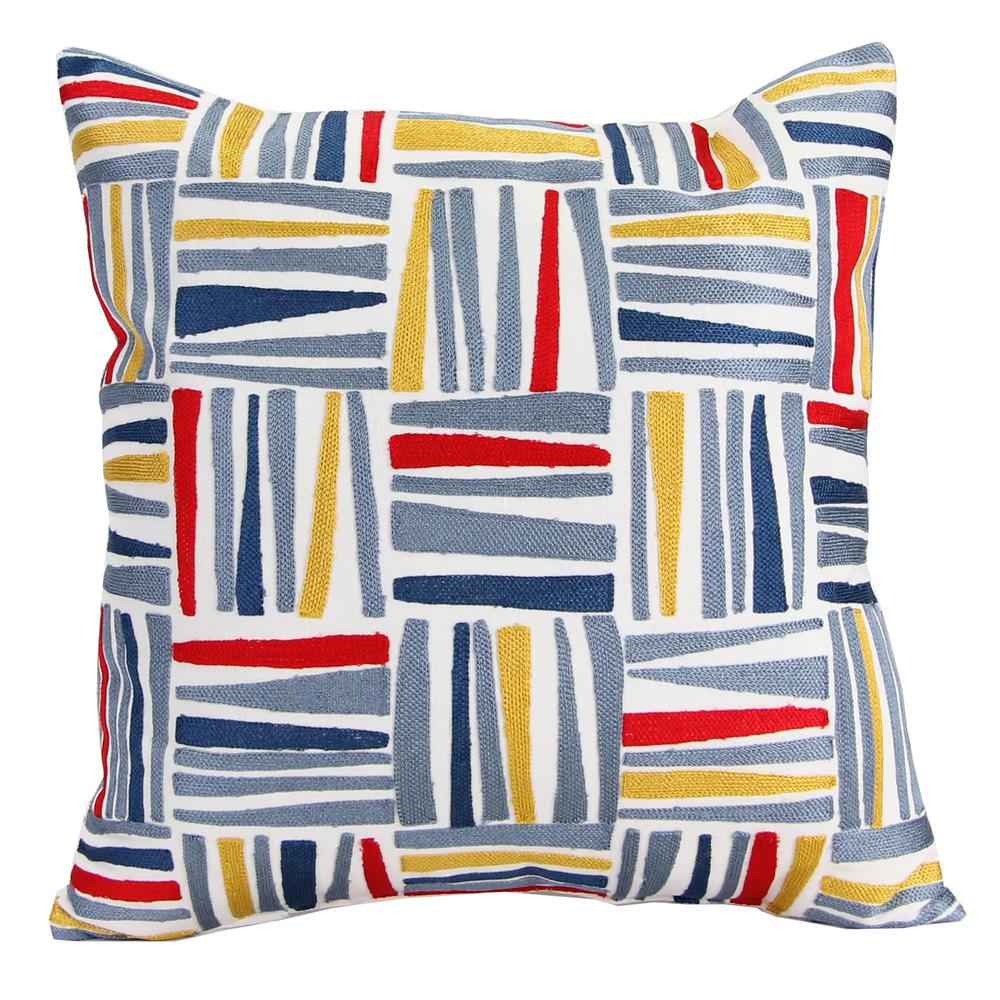 Multi Abstract Stripe Reversible Decorative Throw Pillow with Embroidery Accent. Picture 3
