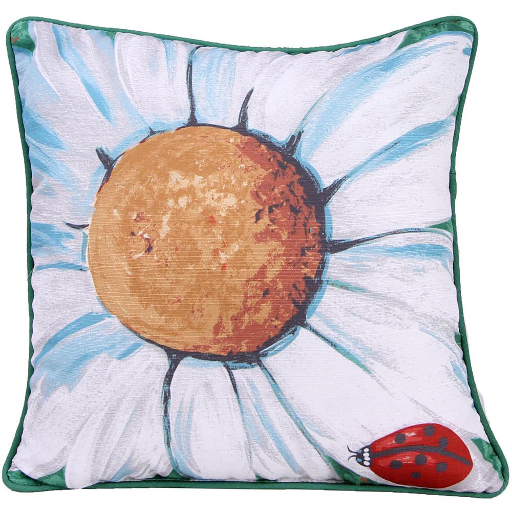 Multi Ladybug Daisy Floral Knife Edge Reversible Decorative Throw Pillow. Picture 4
