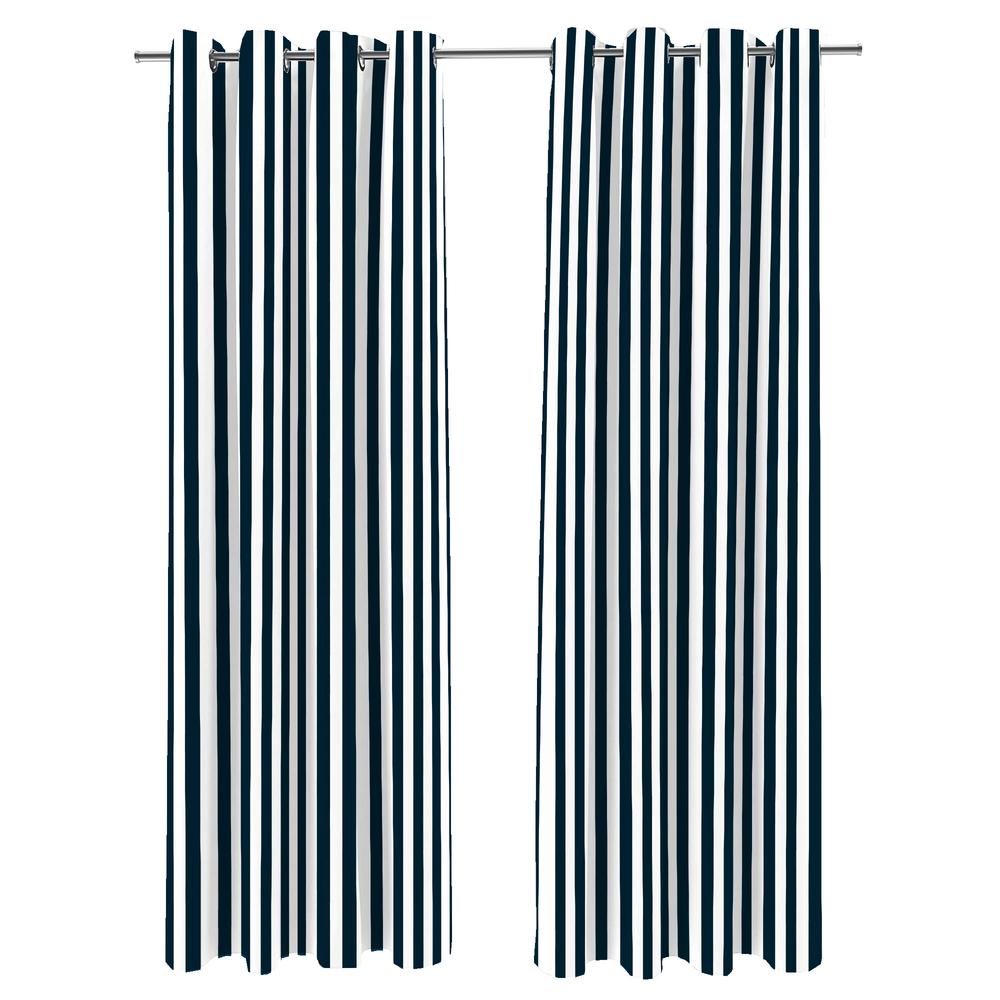 Navy Stripe Grommet Semi-Sheer Outdoor Curtain Panel (2-Pack). Picture 1