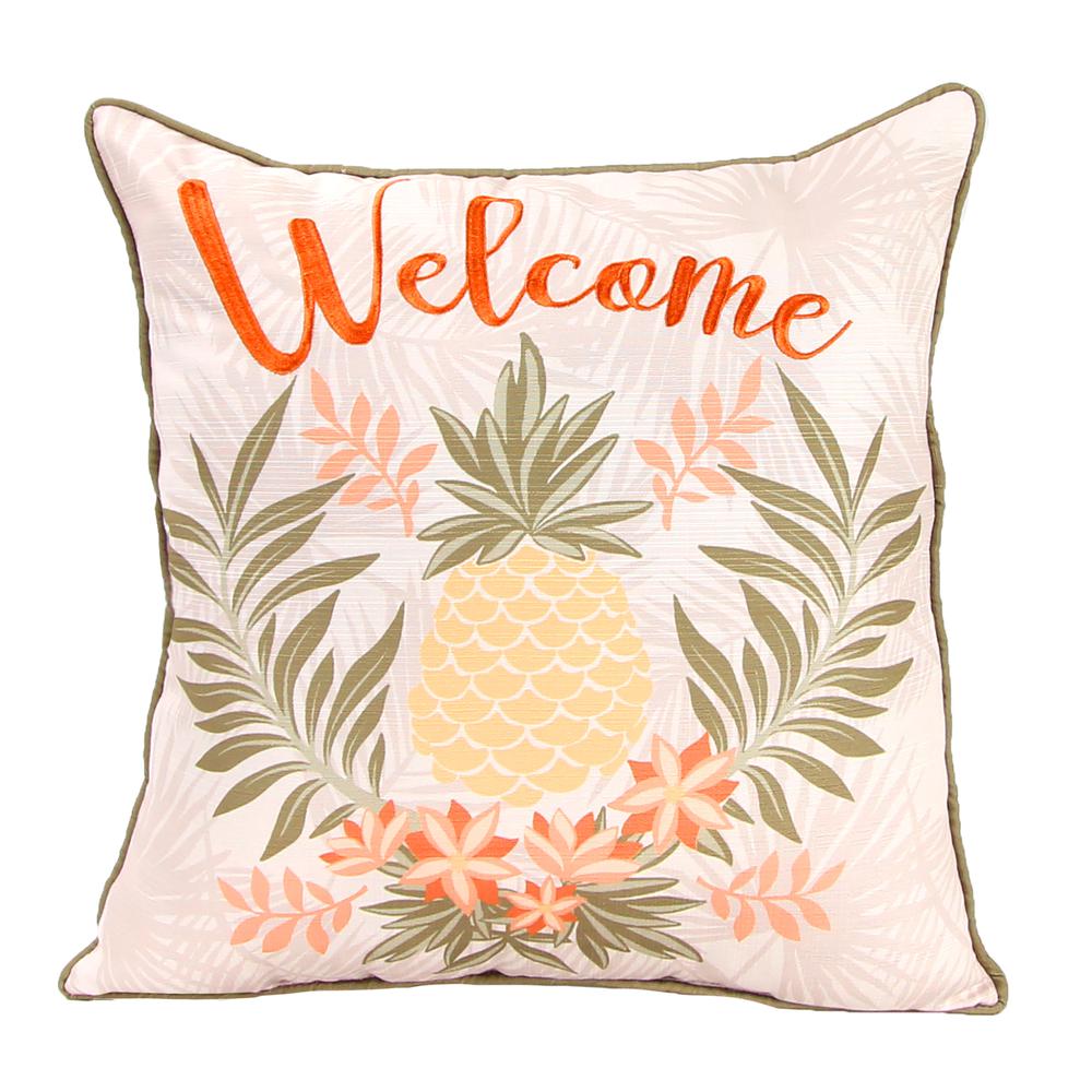 Multi Welcome Pineapple Tropical Knife Edge Reversible Decorative Throw Pillow. Picture 3