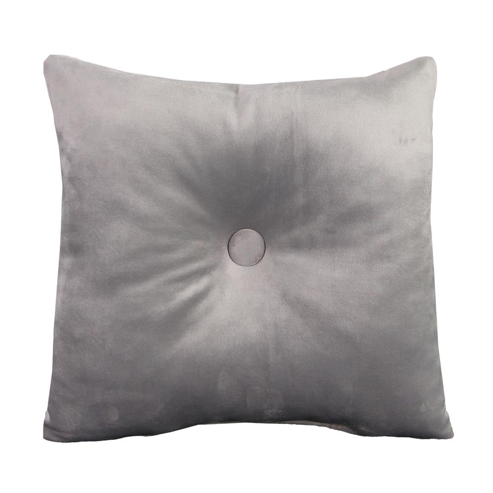 Light Gray Solid Square Tufted Decorative Throw Pillow with Fabric Button. Picture 3