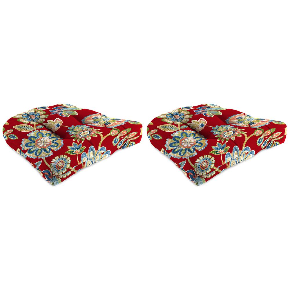 Daelyn Cherry Red Floral Tufted Outdoor Seat Cushion (2-Pack). Picture 1