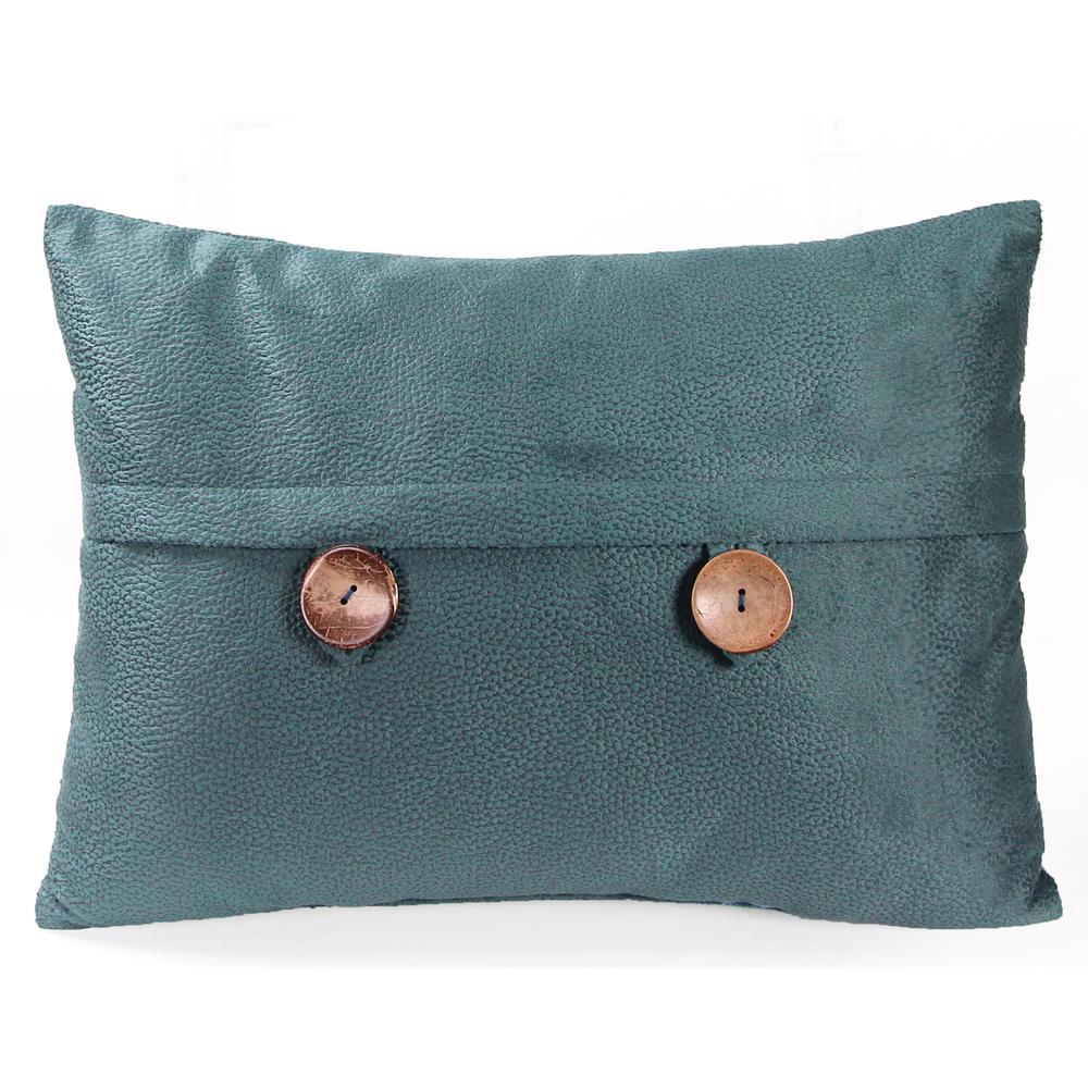 Teal Solid Reversible Decorative Lumbar Throw Pillow with Front Buttons. Picture 3