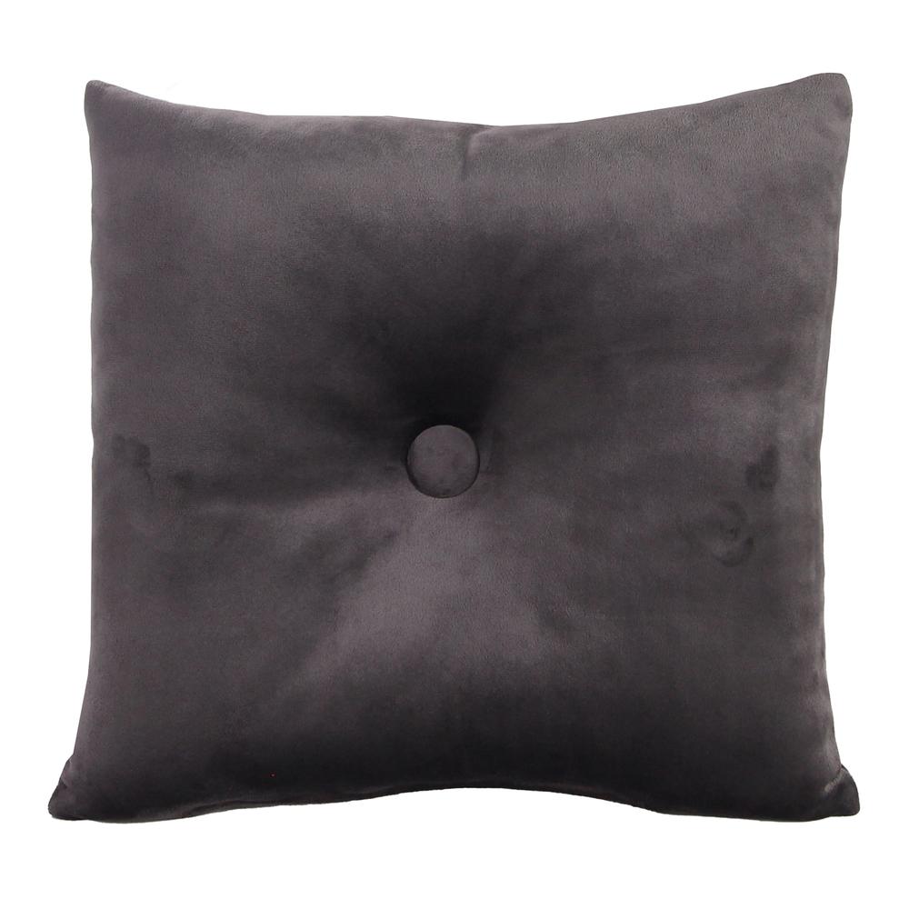 Dark Gray Solid Square Tufted Decorative Throw Pillow with Fabric Button. Picture 3