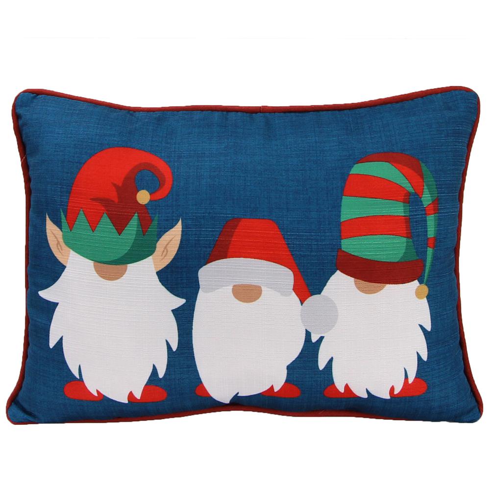 Navy Gnome Holiday Reversible Decorative Lumbar Throw Pillow with Welt. Picture 3