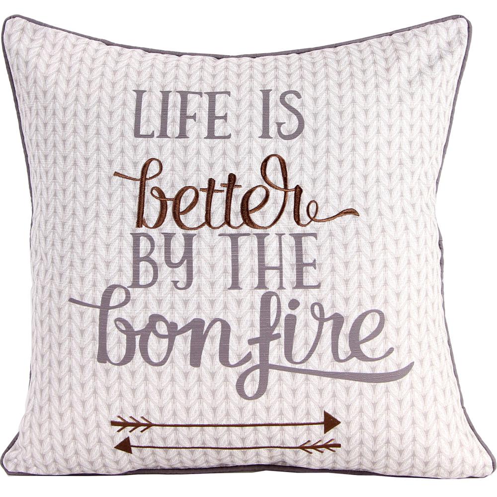 Beige and Gray By the Bonfire Novelty Reversible Decorative Throw Pillow. Picture 3