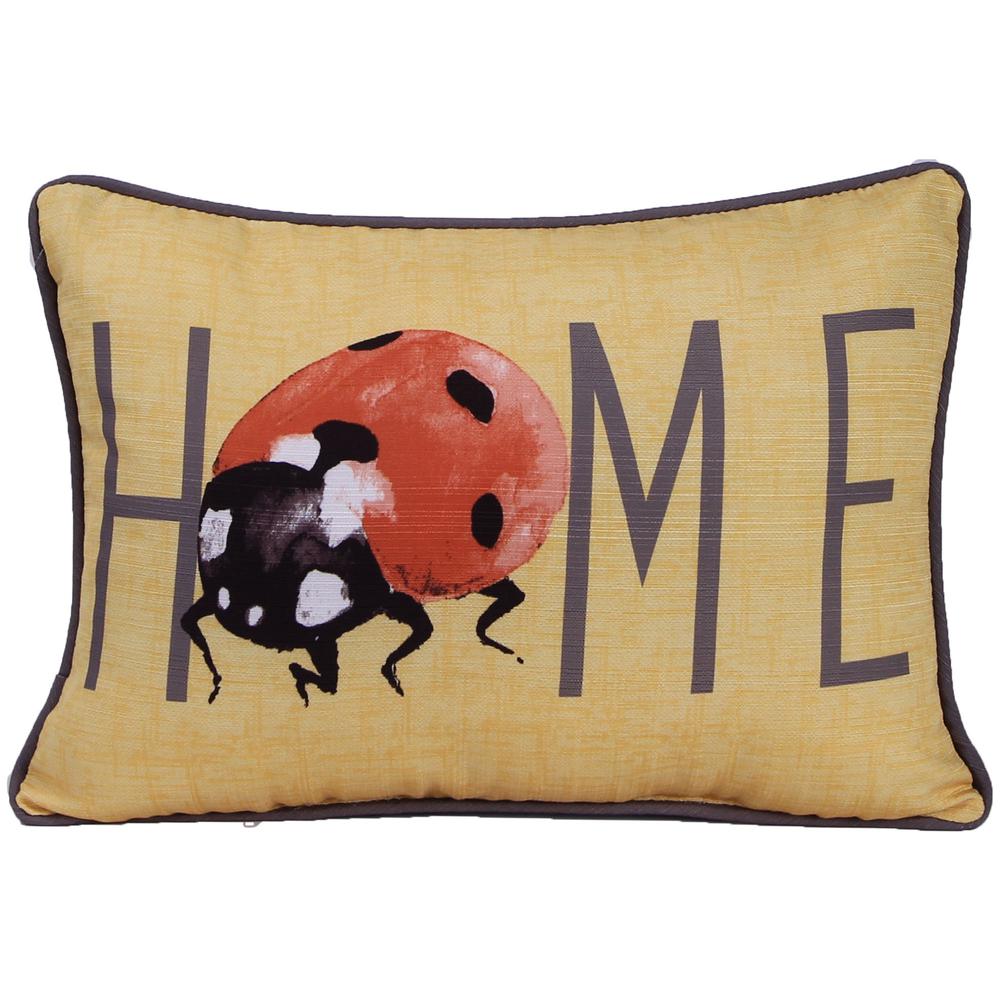 Mustard and Dark Gray Ladybug Home Novelty Reversible Lumbar Throw Pillow. Picture 3