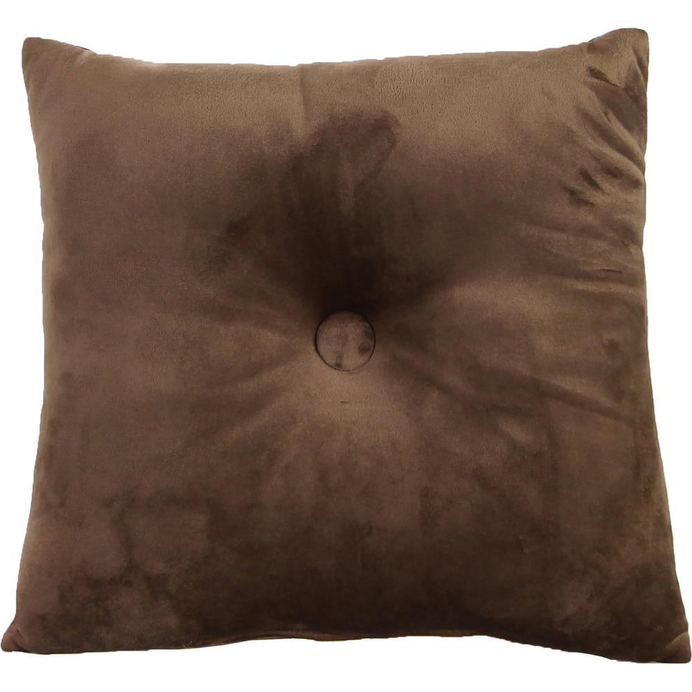 Coffee Solid Square Tufted Decorative Throw Pillow with Fabric Button. Picture 3