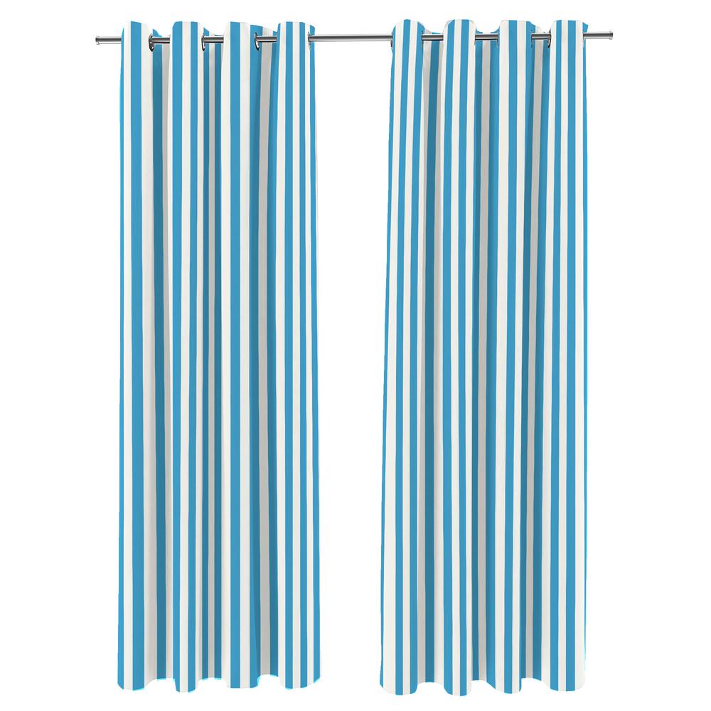 Caribbean Blue Stripe Grommet Semi-Sheer Outdoor Curtain Panel. Picture 1