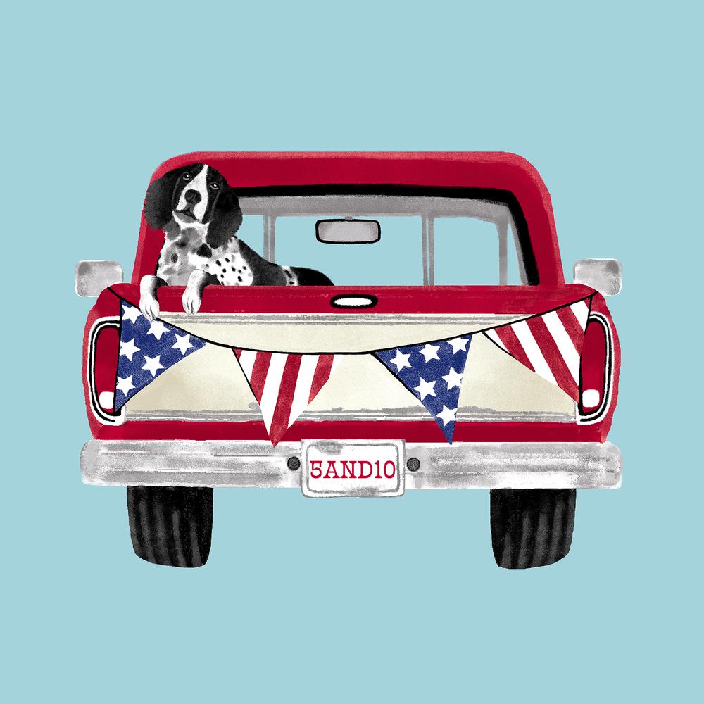 Light Blue Patriotic Dog Truck and Red Plaid Outdoor Throw Pillow (2-Pack). Picture 4