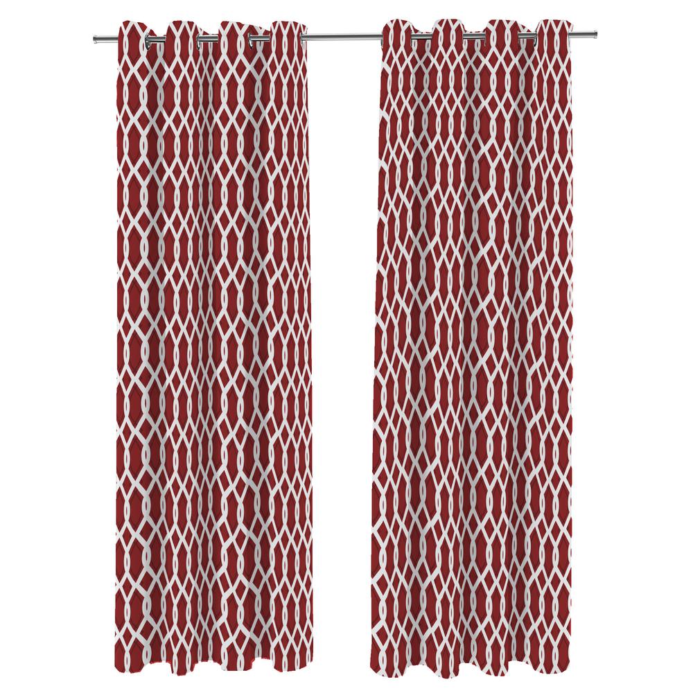 Cayo Pompeii Red Lattice Grommet Semi-Sheer Outdoor Curtain Panel (2-Pack). Picture 1