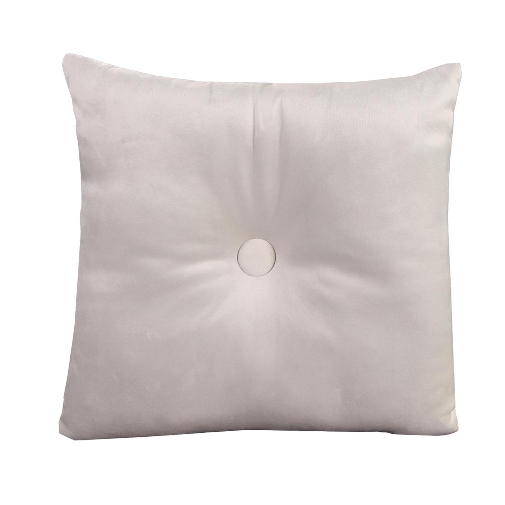 Cream Solid Square Tufted Decorative Throw Pillow with Fabric Button. Picture 3