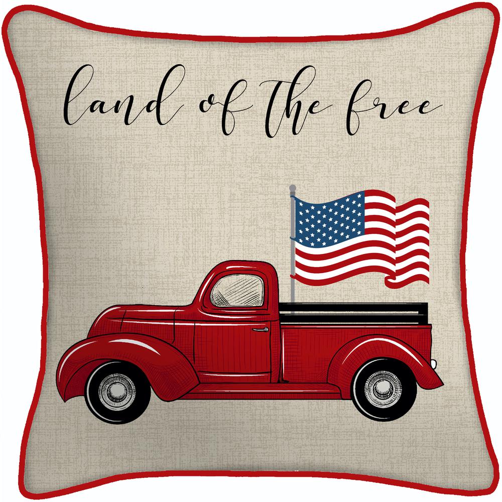 Beige Land of the Free Truck and Red Solid Outdoor Throw Pillow (2-Pack). Picture 4