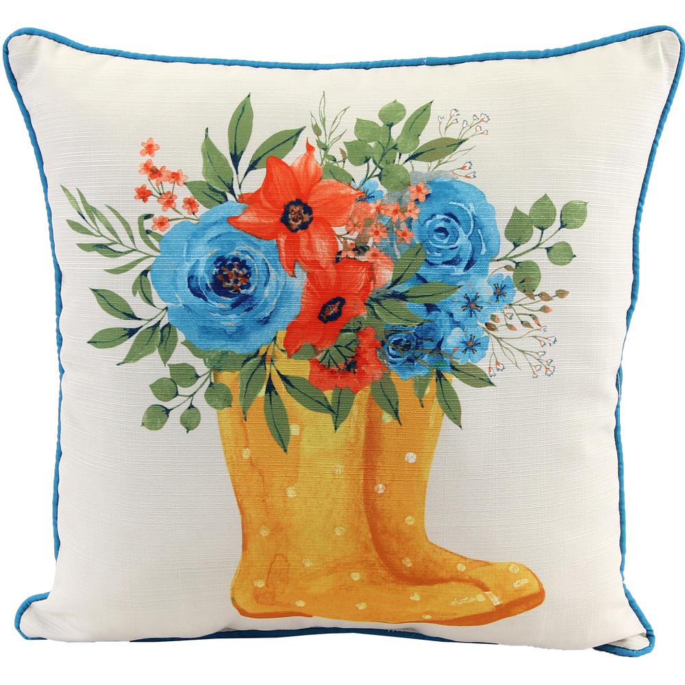 Rainboots Multi Floral Knife Edge Reversible Decorative Throw Pillow with Welt. Picture 3