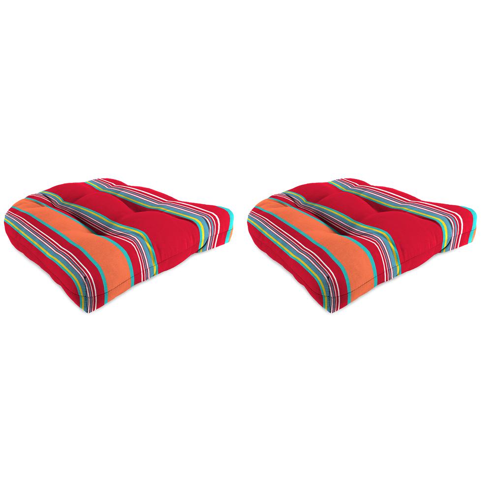 Mulberry Red Stripe Tufted Outdoor Seat Cushion (2-Pack). Picture 1