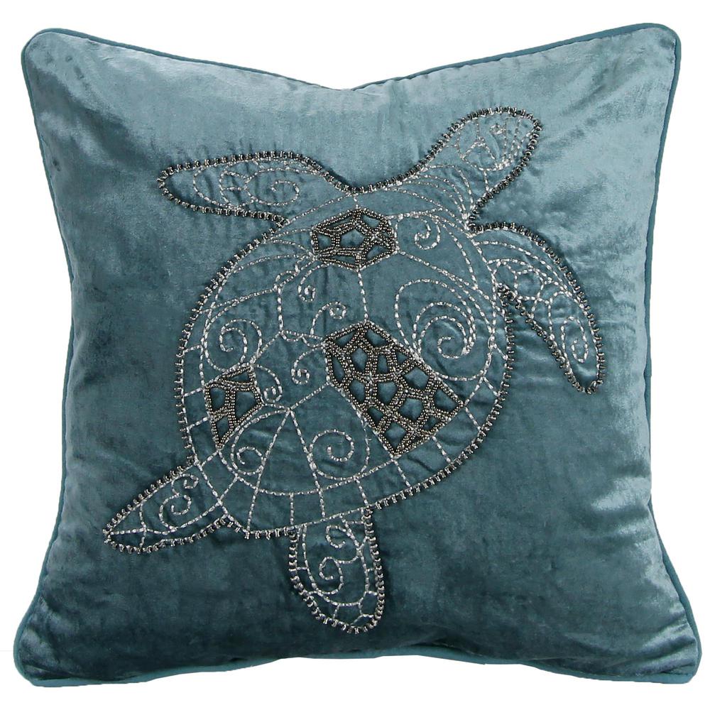 Turtle Turquoise Nautical Reversible Decorative Throw Pillow and Bead Accent. Picture 4