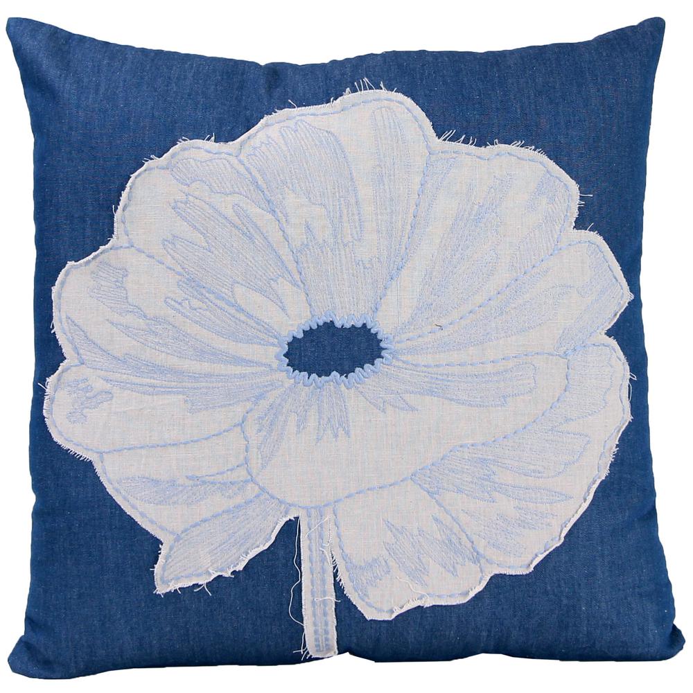 Denim Blue and White Floral Square Knife Edge Reversible Decorative Throw Pillow. Picture 3