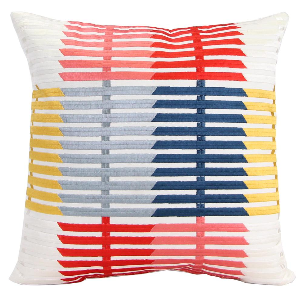 Multi Grid Stripe Reversible Decorative Throw Pillow with Embroidery Accent. Picture 3