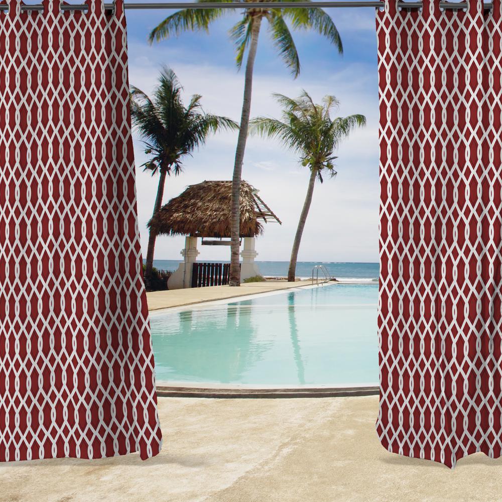 Cayo Pompeii Red Lattice Grommet Semi-Sheer Outdoor Curtain Panel (2-Pack). Picture 3