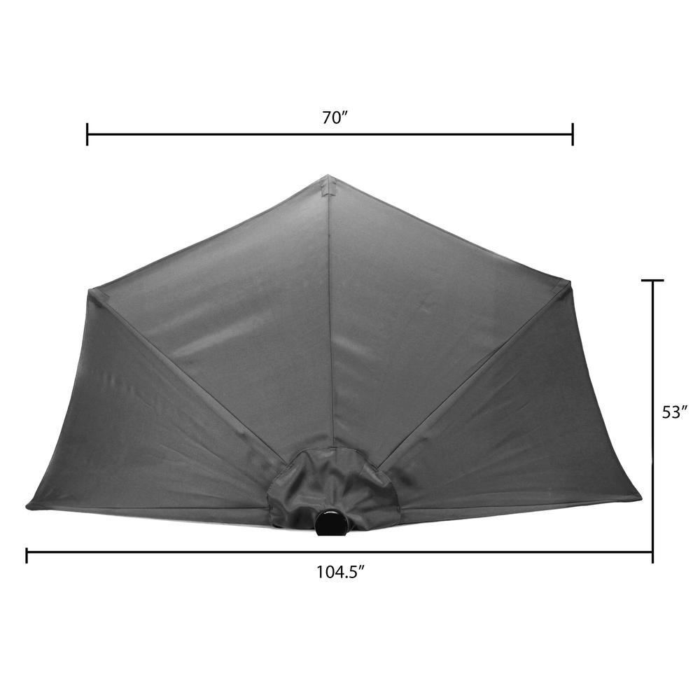 9' Half Round Black Solid Folding Outdoor Patio Umbrella with Crank Opening. Picture 2