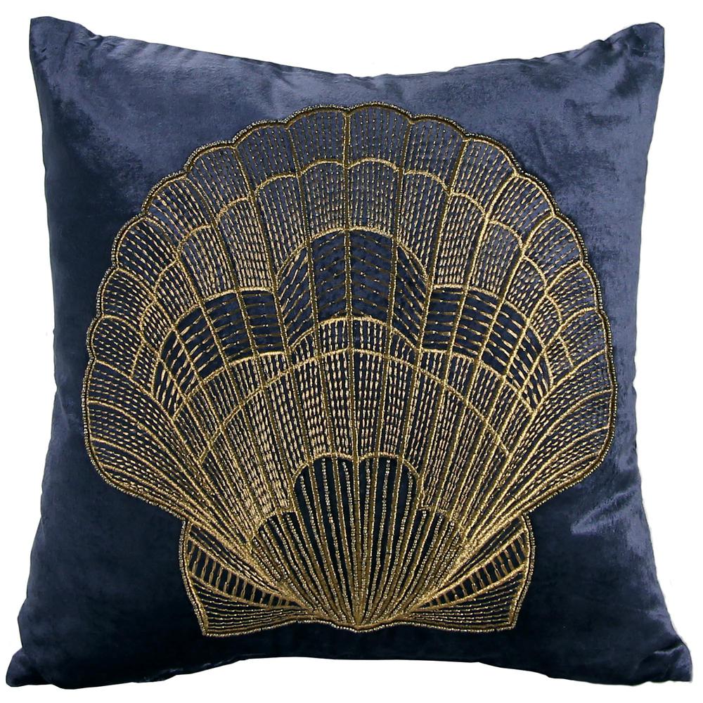 Navy and Gold Seashell Nautical Decorative Throw Pillow and Bead Accent. Picture 3