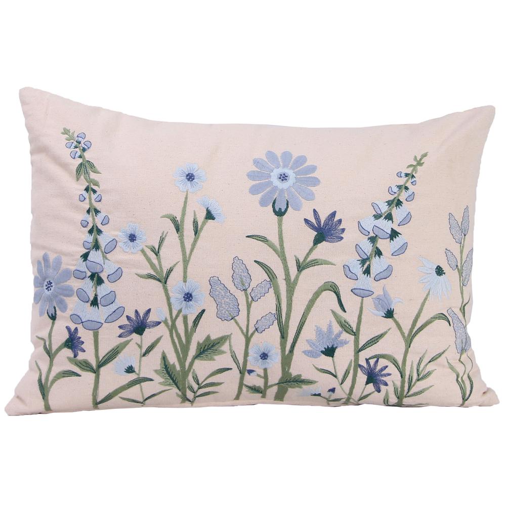 Blue, Cream and Green Bluebells Floral Decorative Lumbar Throw Pillow. Picture 3
