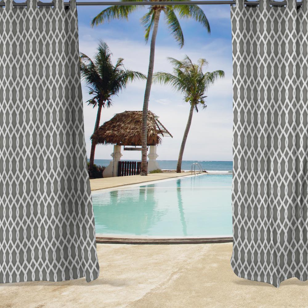 Cayo Gray Lattice Grommet Semi-Sheer Outdoor Curtain Panel (2-Pack). Picture 3
