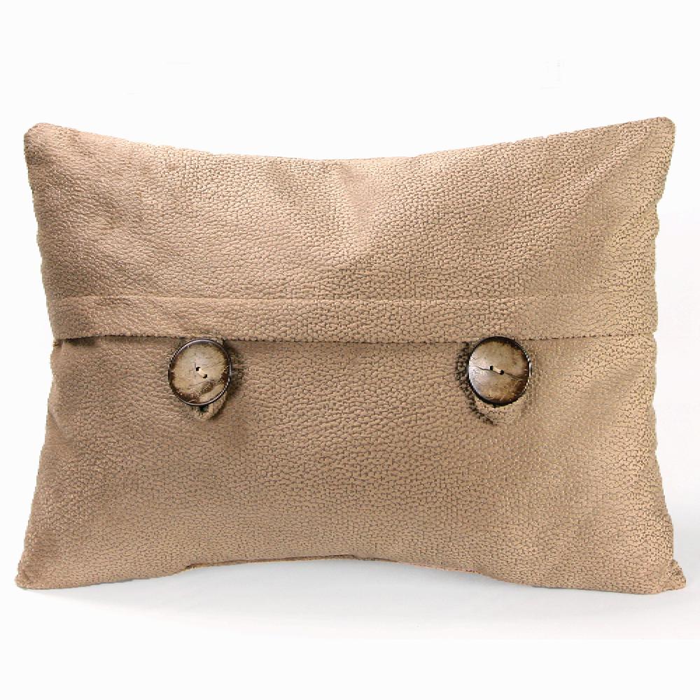 Tan Solid Reversible Decorative Lumbar Throw Pillow with Front Buttons. Picture 3