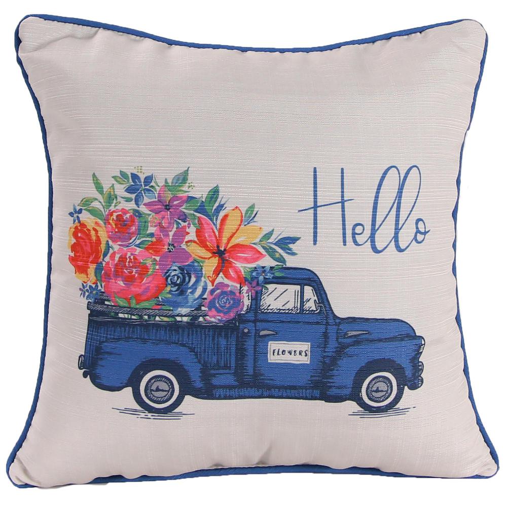 Hello Flower Multi Truck Knife Edge Reversible Decorative Throw Pillow with Welt. Picture 4