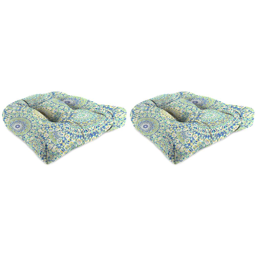 Alonzo Fresco Green Medallion Tufted Outdoor Seat Cushion (2-Pack). Picture 1