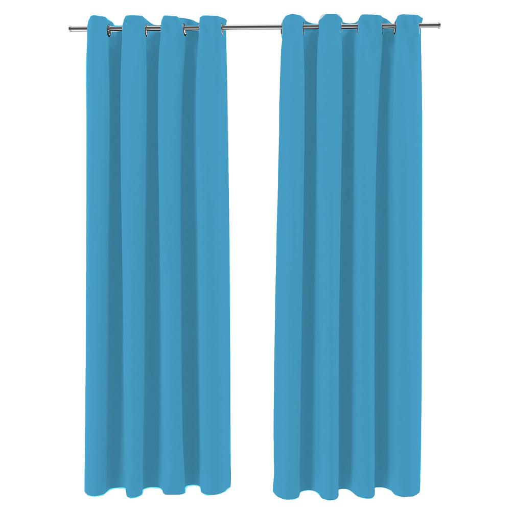 Caribbean Blue Solid Grommet Semi-Sheer Outdoor Curtain Panel (2-Pack). Picture 1
