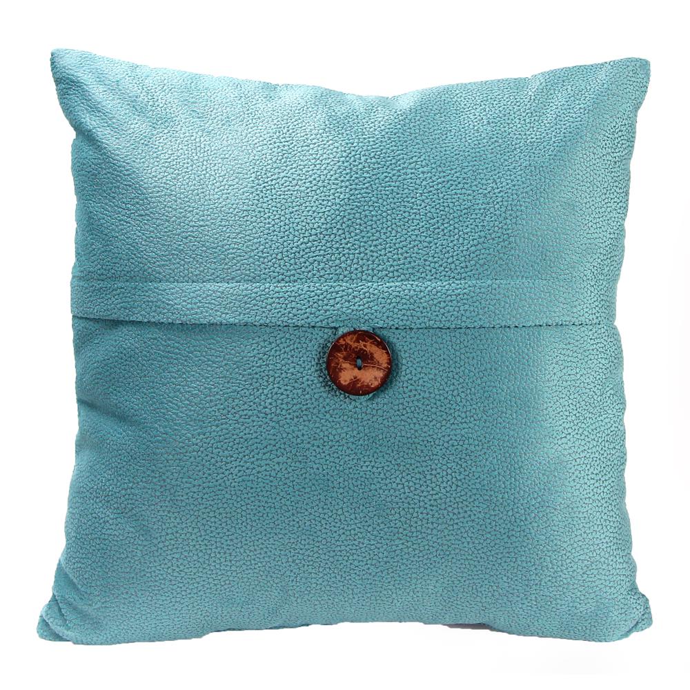 Turquoise Solid Knife Edge Reversible Decorative Throw Pillow with Front Button. Picture 3
