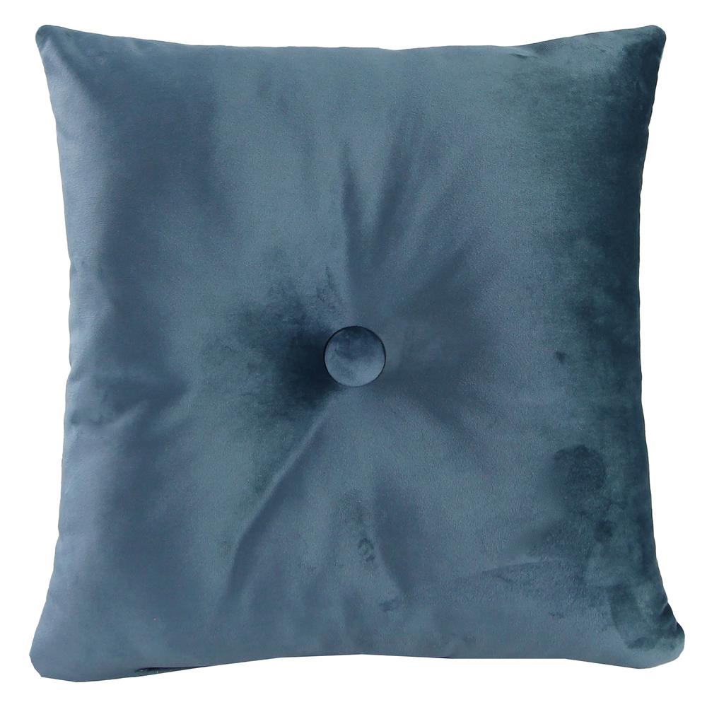 Turkish Blue Solid Square Tufted Decorative Throw Pillow with Fabric Button. Picture 3