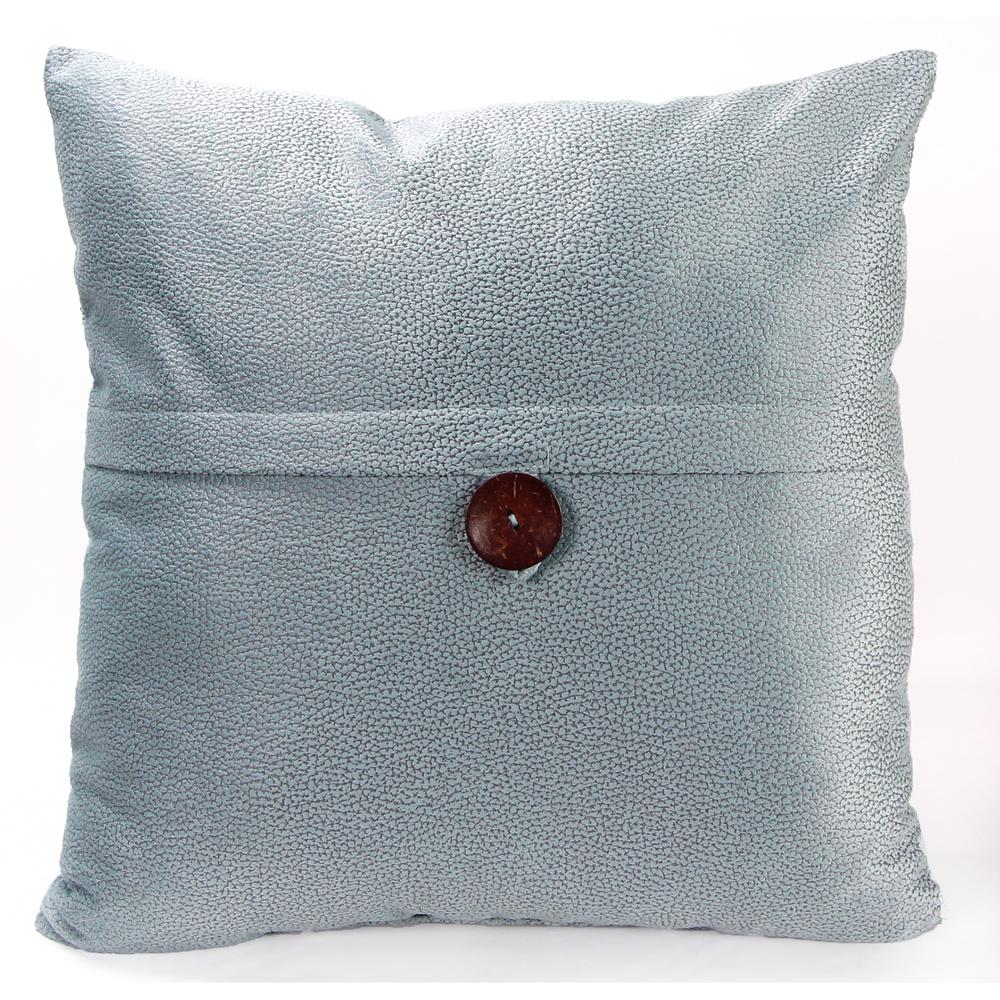 Light Blue Solid Knife Edge Reversible Decorative Throw Pillow with Front Button. Picture 3